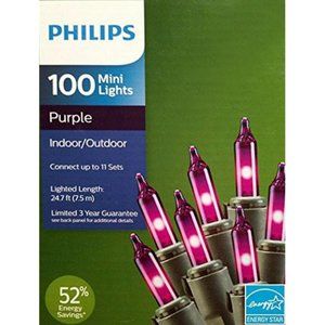 NEW Philips 400 String Mini Lights Purple 99ft Indoor-Outdoor Green Wire Holiday